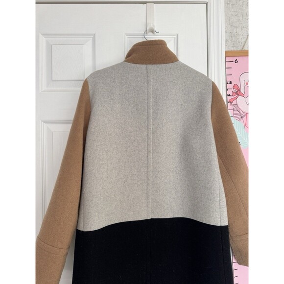 J.Crew Wool Colorblock Coat Size 12 Tan Gray Zipped - Picture 9 of 10